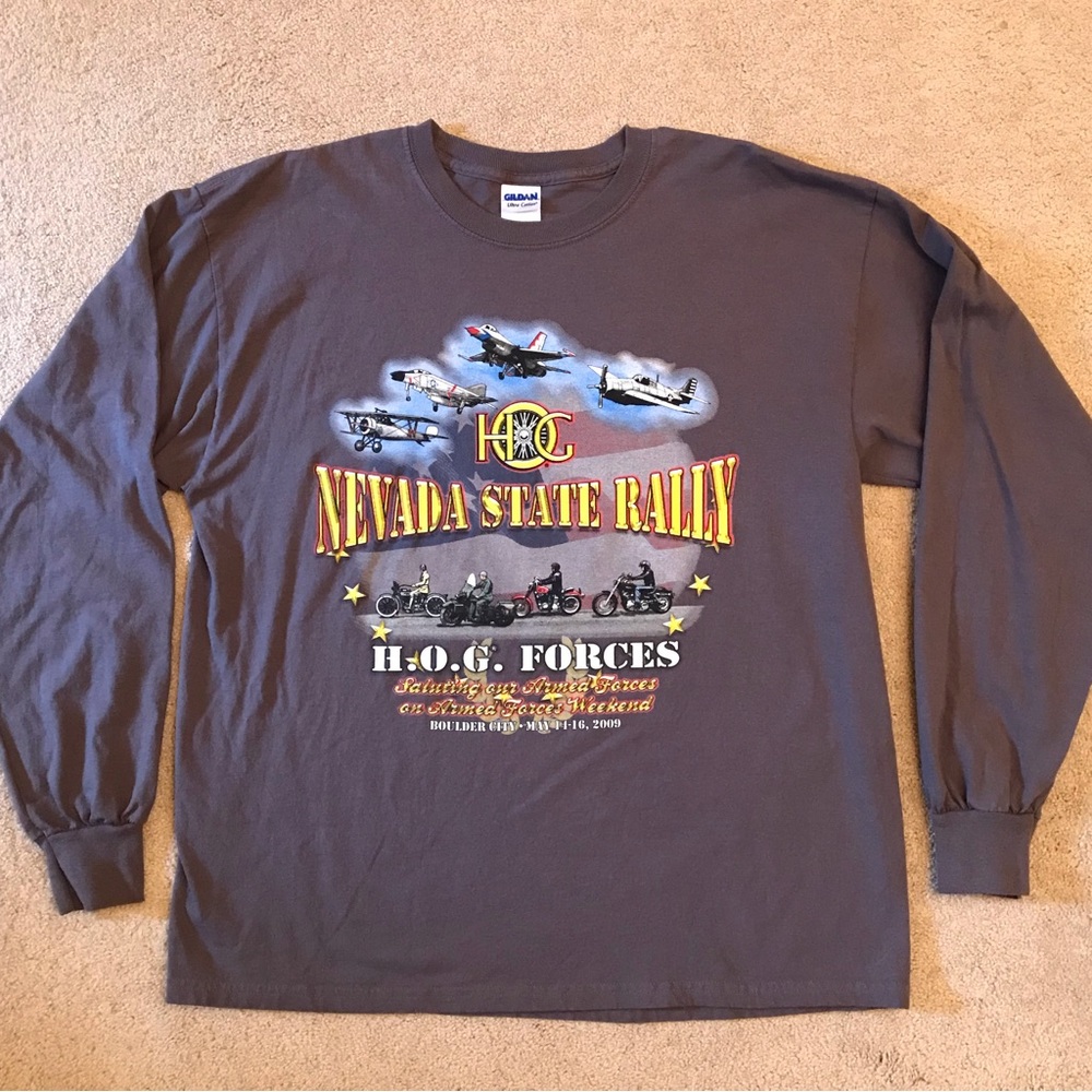 HOG Forces Nevada State Rally Long Sleeve Graphic Tee Adult XL Dark Grey 2009
